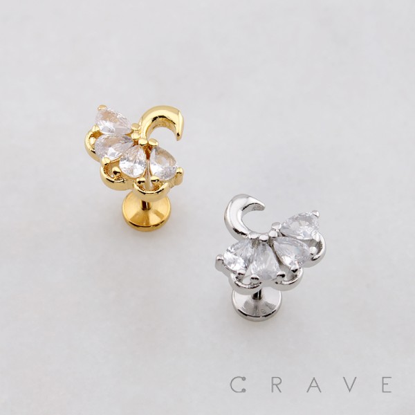 MULTI TEAR DROP CZ SWAN STUD THREADLESS (PUSH IN) 316L SURGICAL STEEL LABRET SET